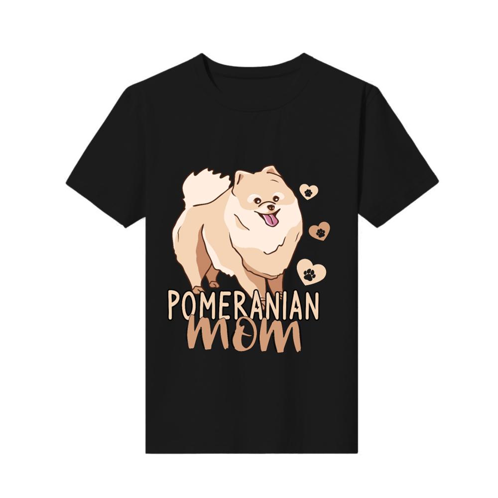 

t-shirt o-neck print pomeranian mom dog pom mistress short-sleeved Cotton Top mens custom made XS чорний