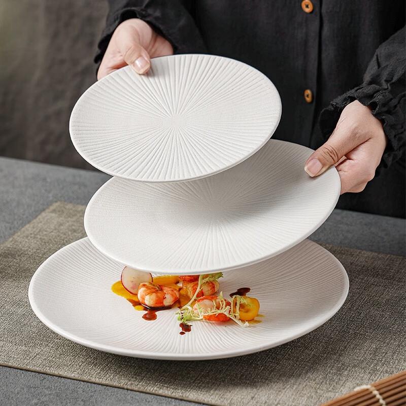 Nordic Ceramic Striped Round Dinner Plate, 10-Inch (Set of 2)