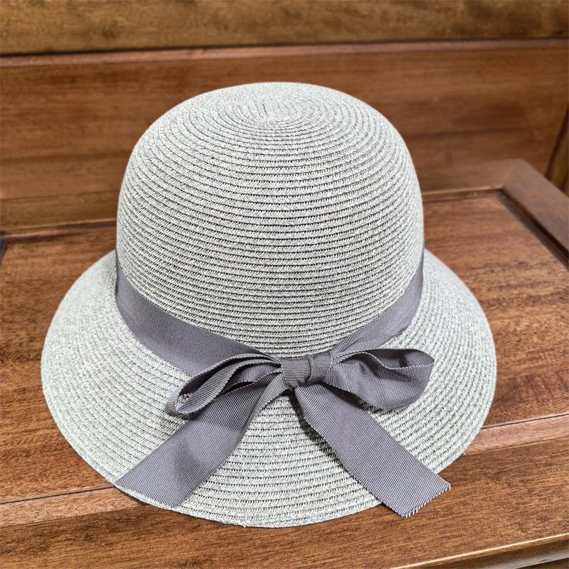 Hat schoolgirl tide bucket hat breathable straw pot hat foldable sun hat sunscreen top hat bow