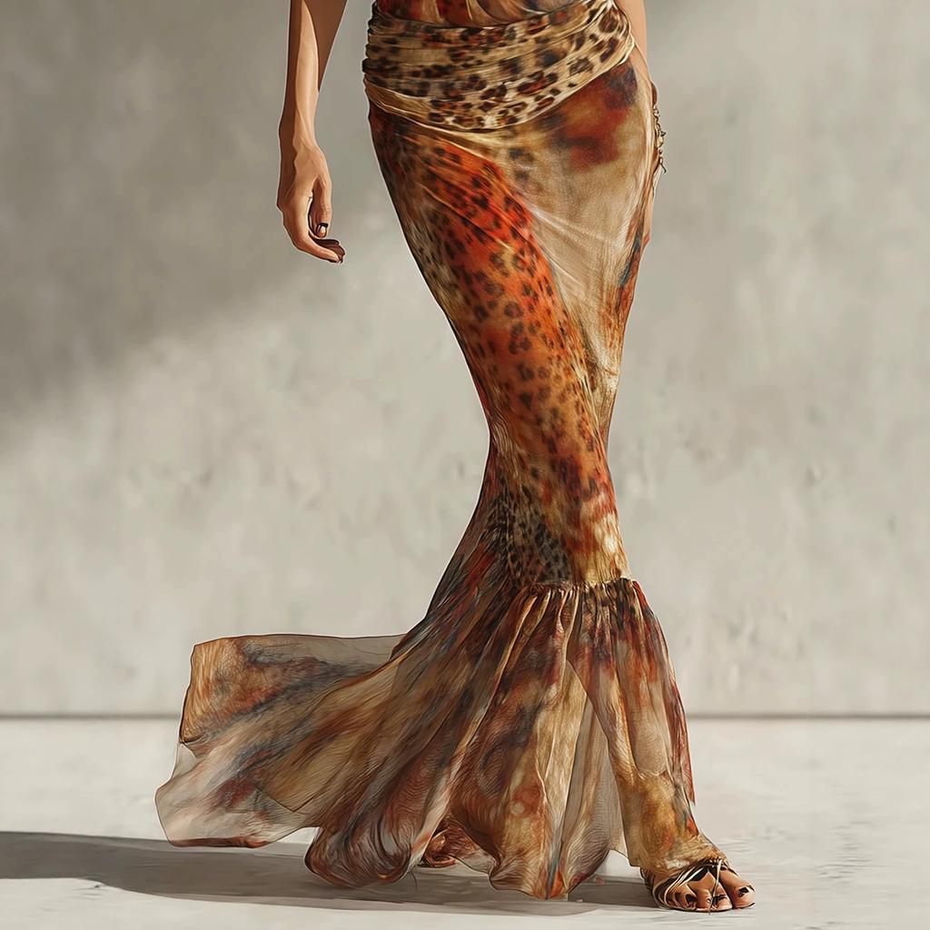2026 summer new women's clothing vacation European and American printing lace-up neck sleeveless fishtail long dress dress