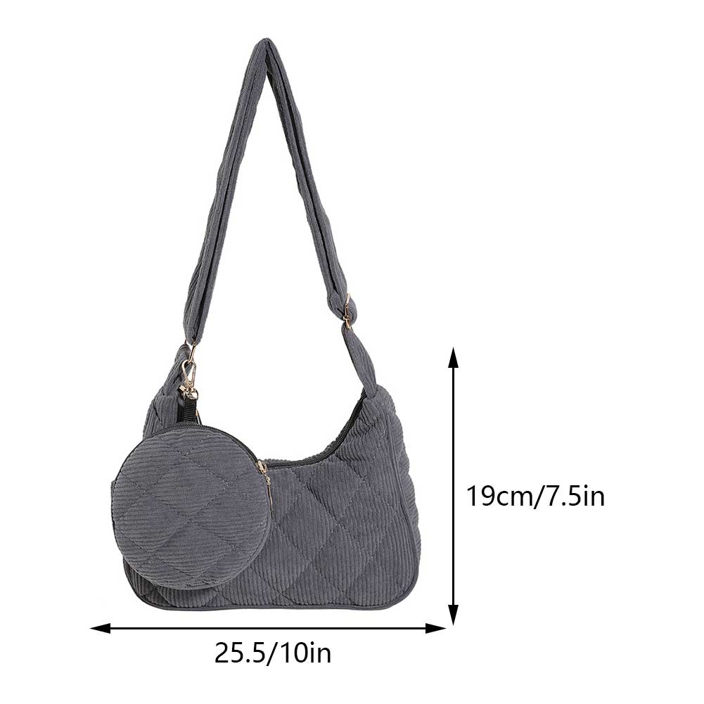 Women Corduroy Handbag with Coin Purse Vintage Shoulder Bag Female Fashion Tote Bag Casual Solid Color Armpit Bag Hobo Bag 2024