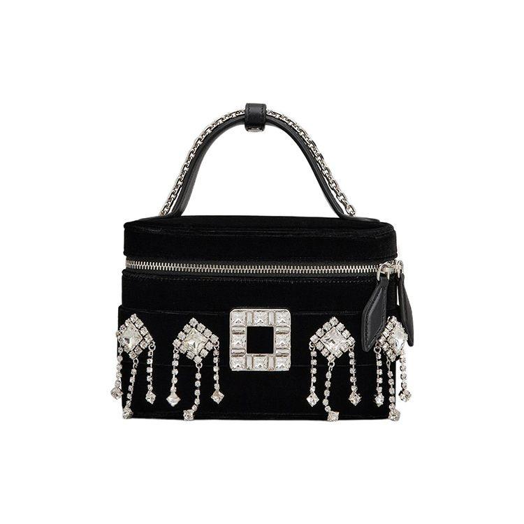Roger Vivier RV Vanity Charleston Velvet And Leather Mini Shoulder Bag Women handbags Black RBWANMH6000K5TB999