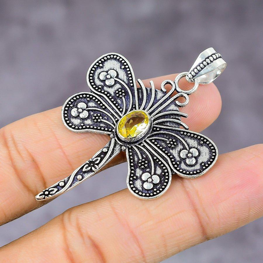 Citrine Gemstone Handmade 925 Sterling Silver Jewelry Pendant 2.21" K1M67