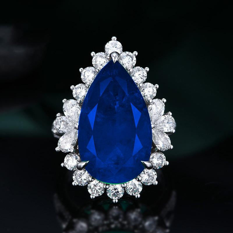 Luxury Water Drop Lab Emerald Sapphire Open Ring Exquisite Silver 925 Banquet Finger Rings Valentine's Day Gifts