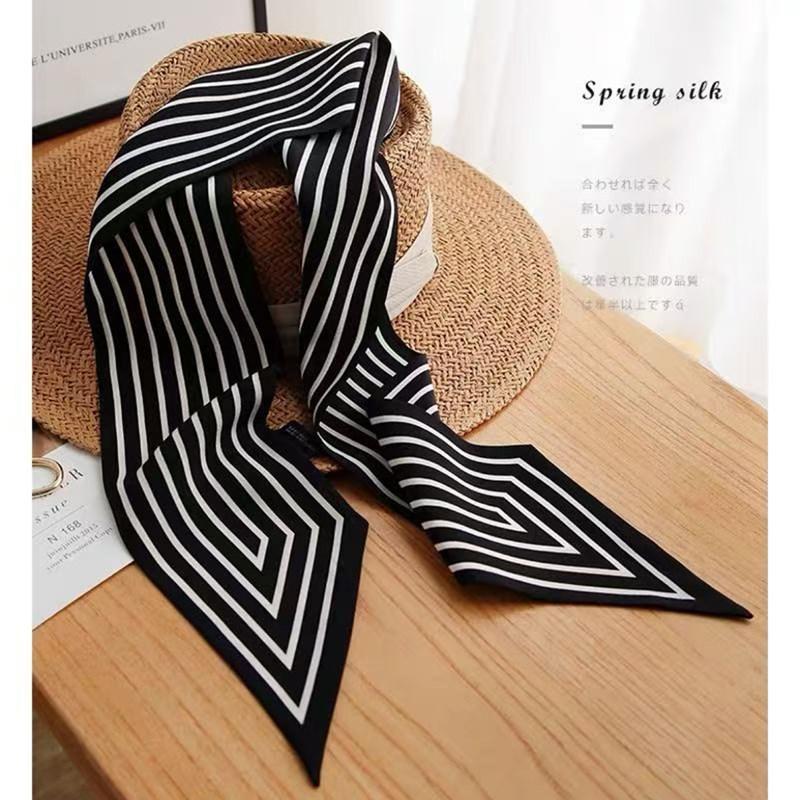 100% mulberry silk double crepe 10 * 120 striped double-layer long scarf women s spring summer elegant high-end silk scarf standard