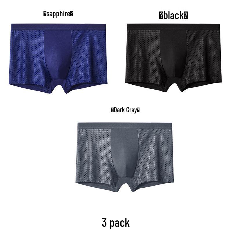 Men's Black Ice Silk Mid-Waist Breathable Mesh Boxer Briefs