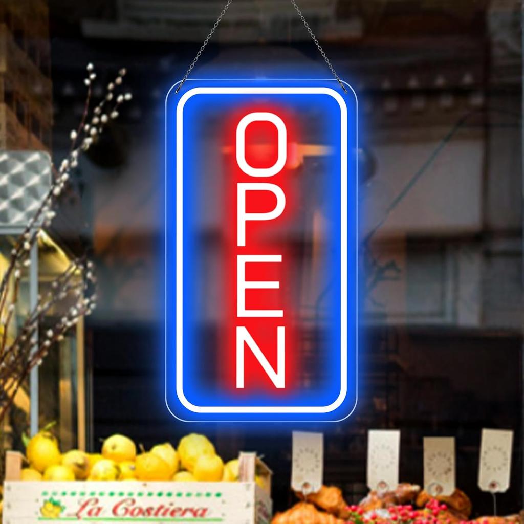Ultra Bright LED Open Signs for Business, 16’’x 9’’ Neon Open Sign, Vertical Light up Sign with ON/OFF Switch adapter for Window Bars Cafes
