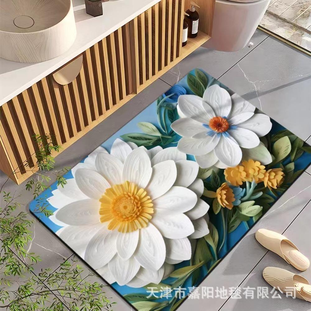 2pcs Oil Painting Diatom Mud Floor Mat Bathroom Absorbent Mat Kitchen Floor Mat Decoration Non-slip Carpet