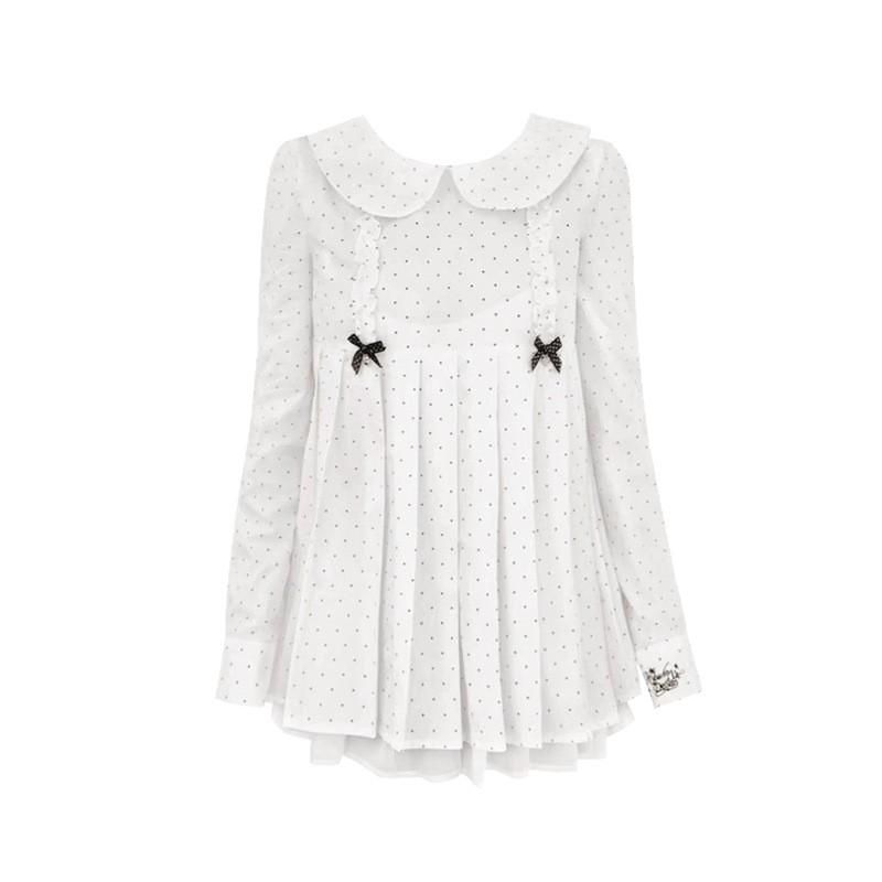 Women s Autumn Polka Dot Doll Collar Shirt: Loose Fit, Slimming, Girlish, Trendy Small белый