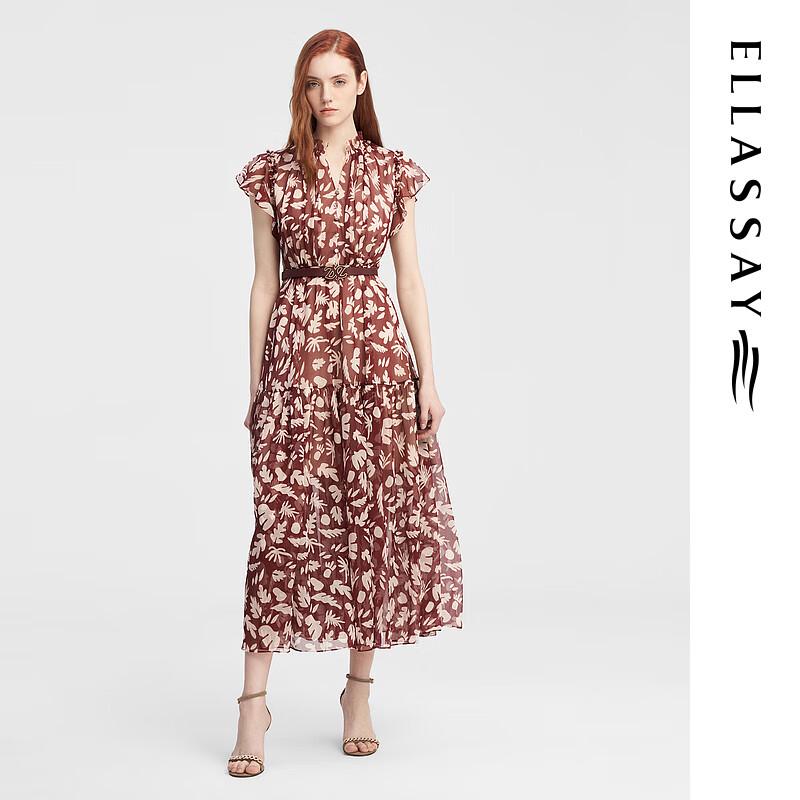 

ELLASSAY Women s Fall Floral Print V-Neck A-Line Dress L
