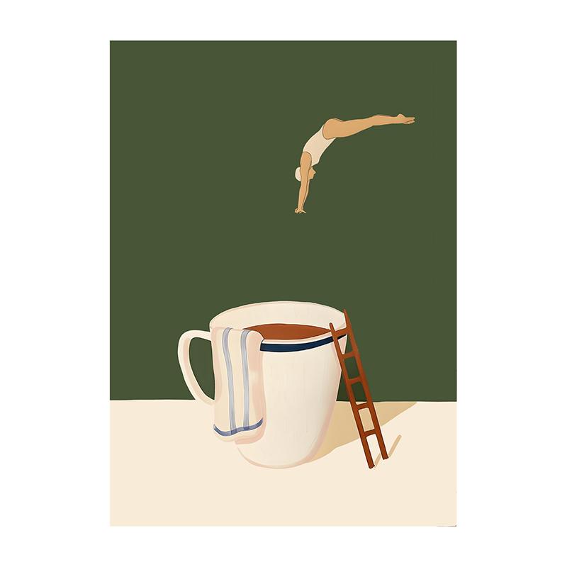 Funny Coffee Diver Art Poster New Wave Kitchen Tea Bar Wall Art Decoration Coffee Shop Wall Decor Home Office Decor Perfect Gift
