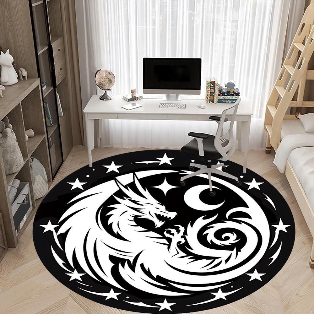 1pc Dragon Moon Office Round Area Rug, Under Office Chairs Bedroom Living Room Home Decor, Room Deco, Available In Various Sizes