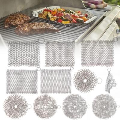 Cast Iron Cleaner with Hanging Ring Chainmail Scrubber Stainless Steel Metal Cleaning Brush for Cast Iron Pre-Seasoned Pans
