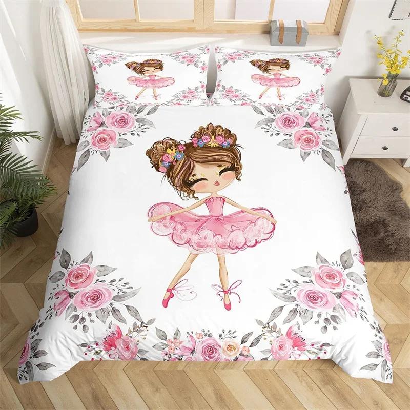 Comforter Ballet Ballerina Rose Flower Bedding Set Cute Little Dancers Comforter Twin King For Girl Gymnastics Lover