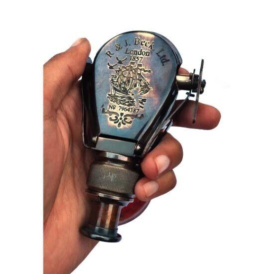 Monokularowy antyczny mosiężny lornetka żeglarska, teleskop ze skórzanym etui Monokularowy