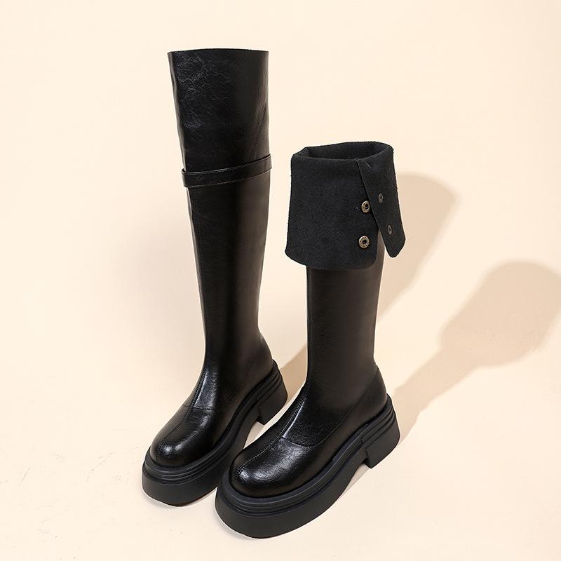 Two Knee-high Boots for Women 2025 Autumn and Winter New Martin Boots Thick-soled Small Man Taller and Thinner Long Boots