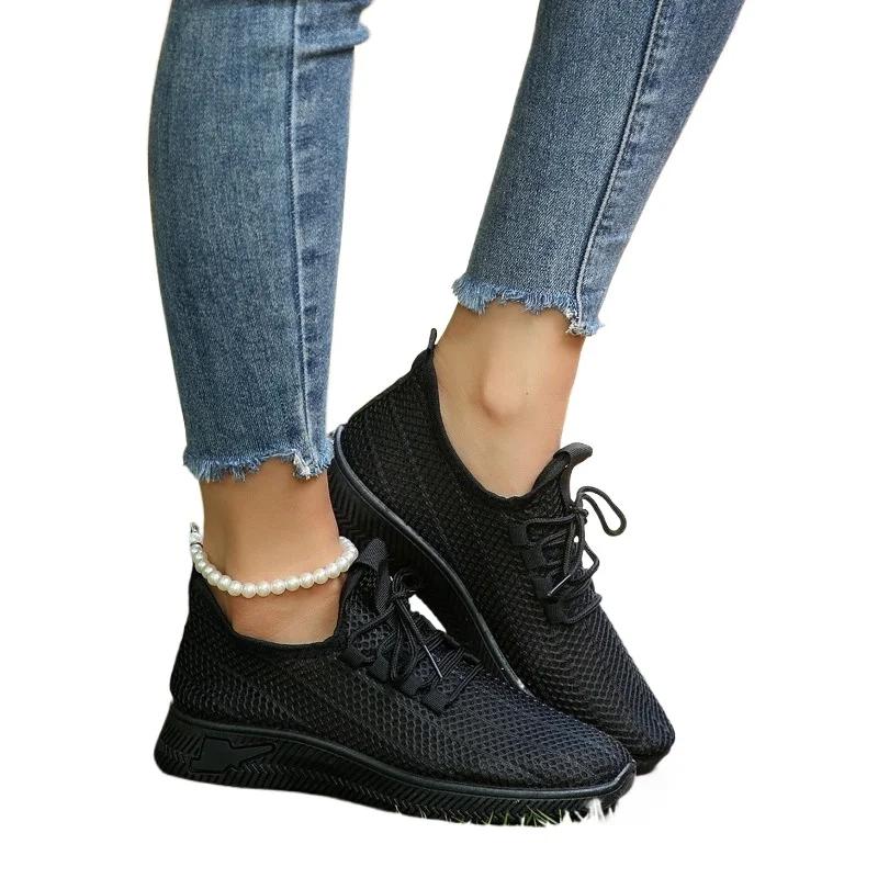 fashion Shoes Female 2024 New Mesh Women's Vulcanize Shoes Breathable Women Sneakers Lace Up Solid Low Heel Outdoor Women's Casual Shoes