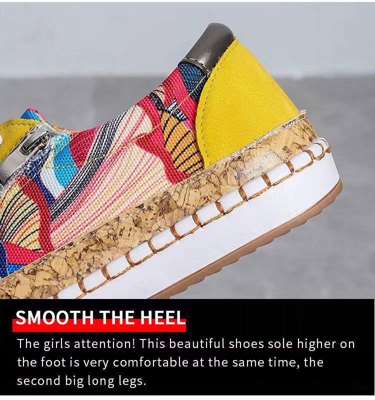 2022 Ethnic Style Plus Size Color Block Women's Casual Low-Top Printed Sporty Shoes