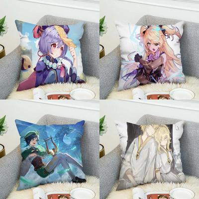 Genshin Impact Pillow Case For Car Sofa Decorative Home Doublesided Print Plush Square Throw Pillow Cushion Cover