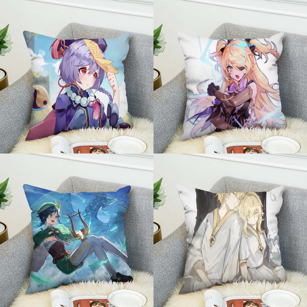 Genshin Impact Pillow Case For Car Sofa Decorative Home Doublesided Print Plush Square Throw Pillow Cushion Cover