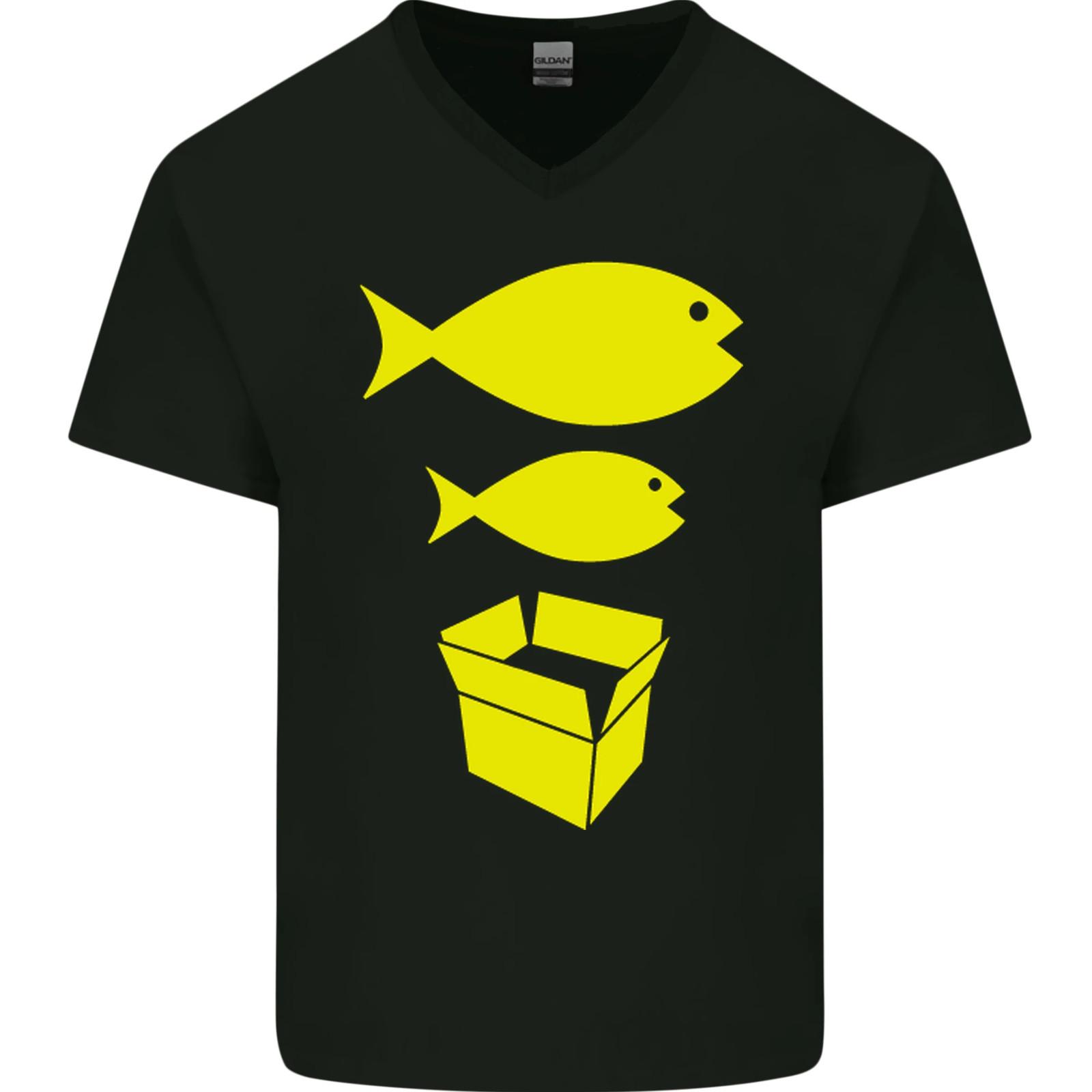 Big Fish Little fish Cardboard Box Music Mens VNeck Cotton T-shirt XXXL