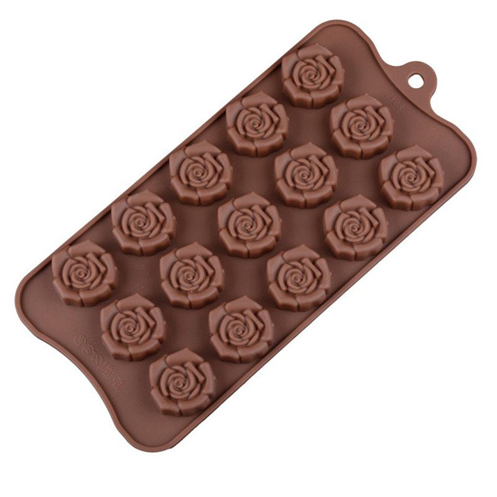 15-grid Silicone Chocolate Mold Reusable Rose Flower Shape Molds Cake DIY Crafting Handmade Kitchen Baking Mould for Biscuits