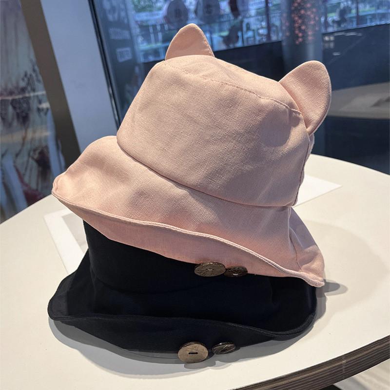 Summer Cat Ear Fisherman Hat With Sun Protection Adjustable Wide Brim For Casual Women