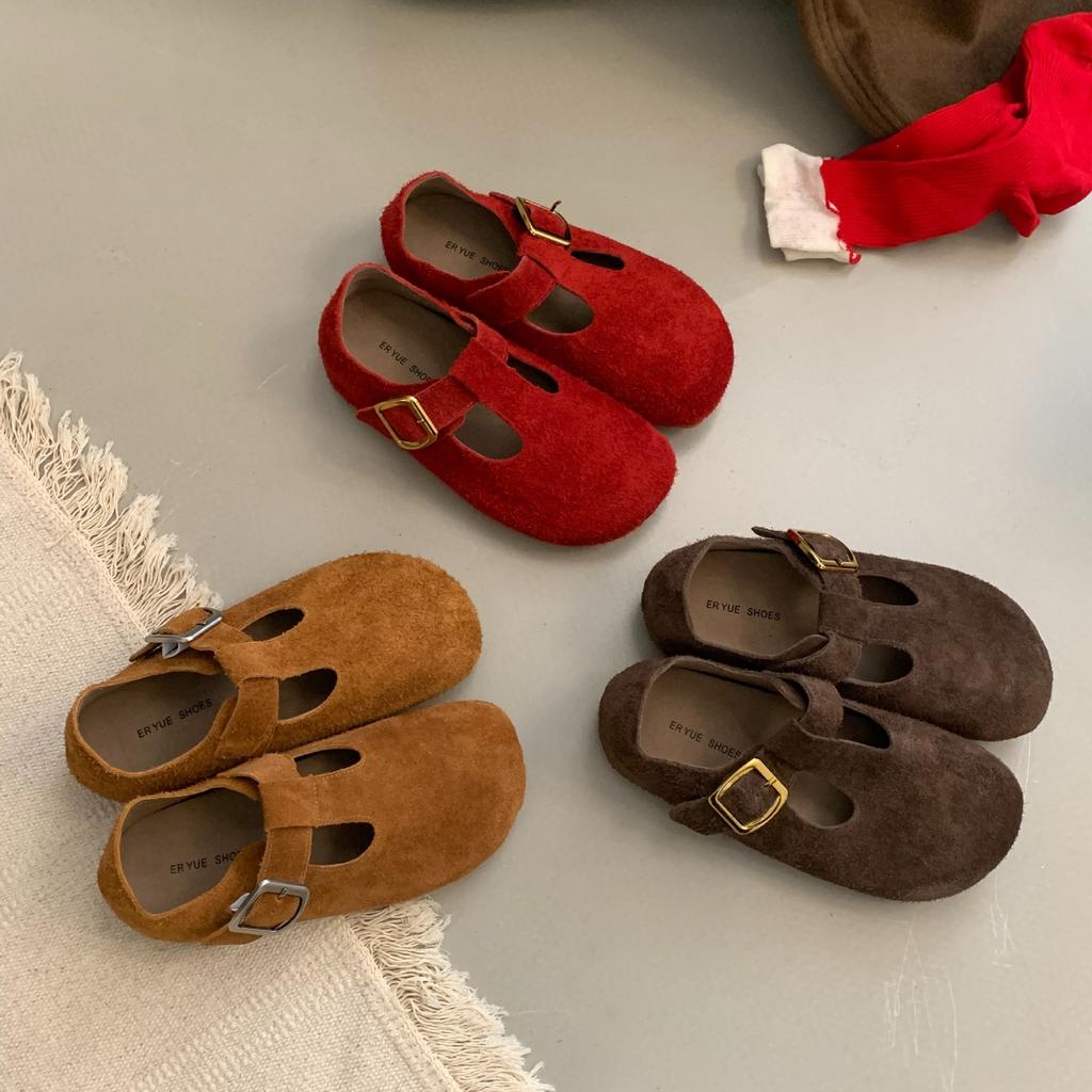 Old money style retro T-band Mary Jane 2025 new matte cowhide flat bottom round head soft sole versatile single shoes