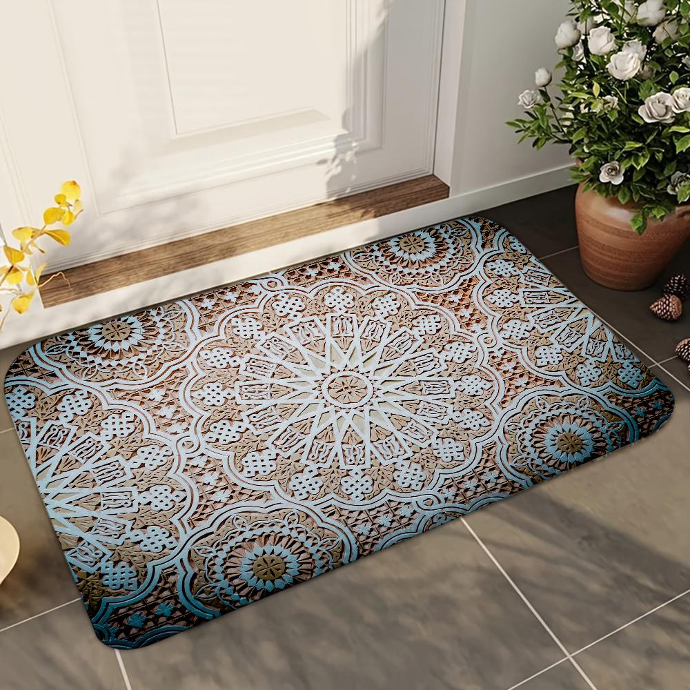1pc Moroccan Ethnic Bathroom Absorbent Mats Anti-Slip Mats Home Decor Supplies Carpets Home Kitchen Floor Mats