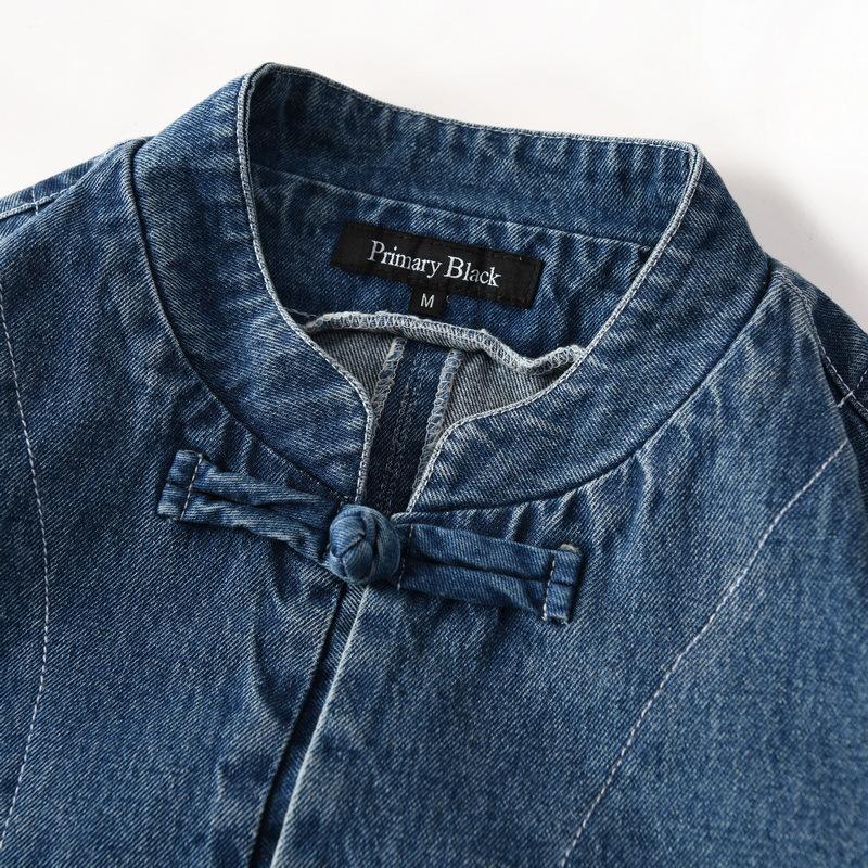 Yu Wenle Retro Washed Tang Suit Denim Jacket – Men's Casual Loose Fit