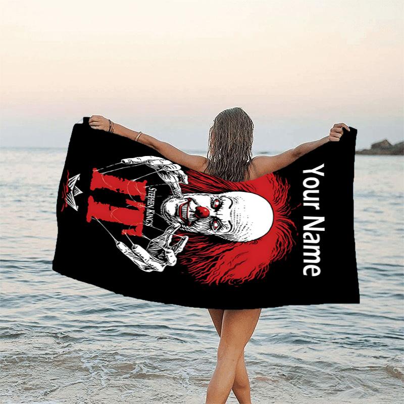 1pc Pennywise1 Beach Towel with Custom Name, Beach/Swimming/Bath/Picnic/Camping Towel, Suitable for Seaside Beaches