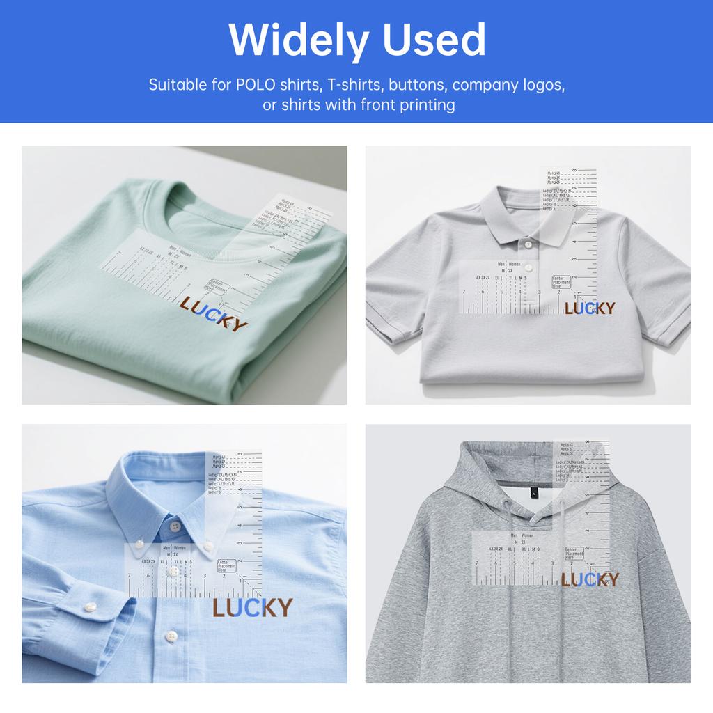 Acrylic Left Chest Logo Placement Ruler - T-Shirt Guide for Vinyl, Heat Press, Embroidery, Pattern Making & Sewing Alignment