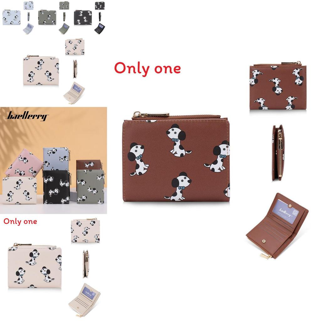 Cute Dog Pattern Short Wallet With Zipper And Sewn Details For Casual Daily Carry