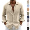 New Men's Solid Color Long Sleeve Shirt Linen Cotton Shirts Trend Plus-size Lapel Collar Casual Lightweight Beach Tops