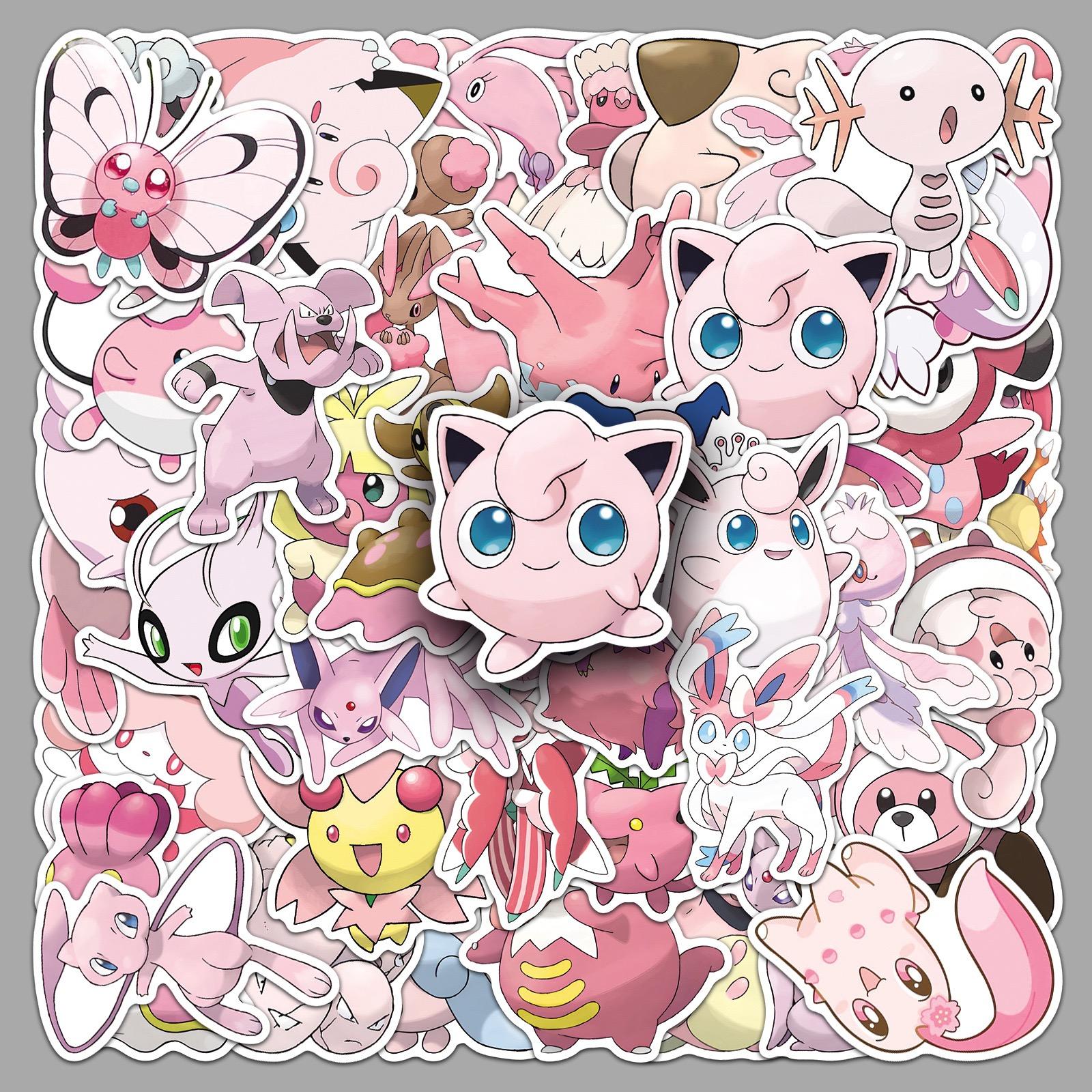 

50pcs pink Cute Anime Pokemon Stickers Pikachu Cartoon Decals DIY Laptop Skateboard Phone Kawaii Kid Sticker Toys Gifts