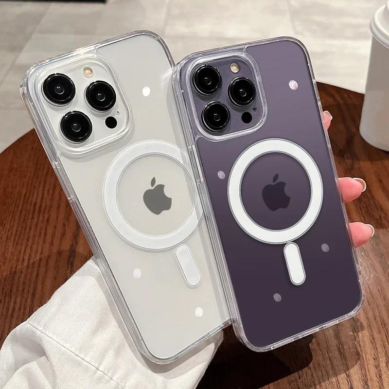 For Magesafe Magnetic Transparent Wireless Charge Case For iPhone 16 14 15 12 13 Pro Max 11 Plus X XS Shockproof Acrylic Cover