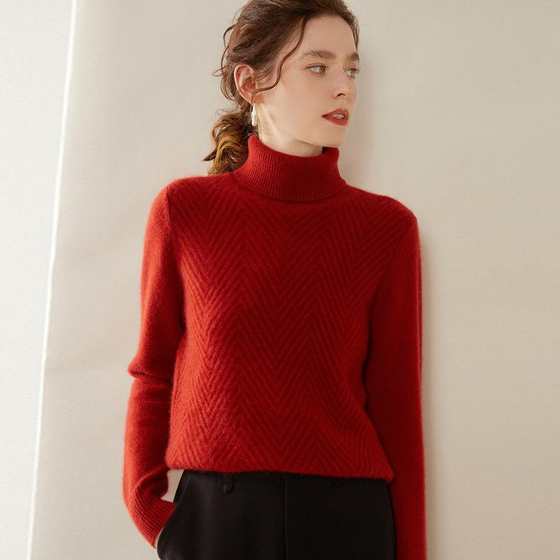 Women's Plus Size High Neck Cashmere Cable Knit Sweater - Thick Loose Pullover for Autumn/Winter