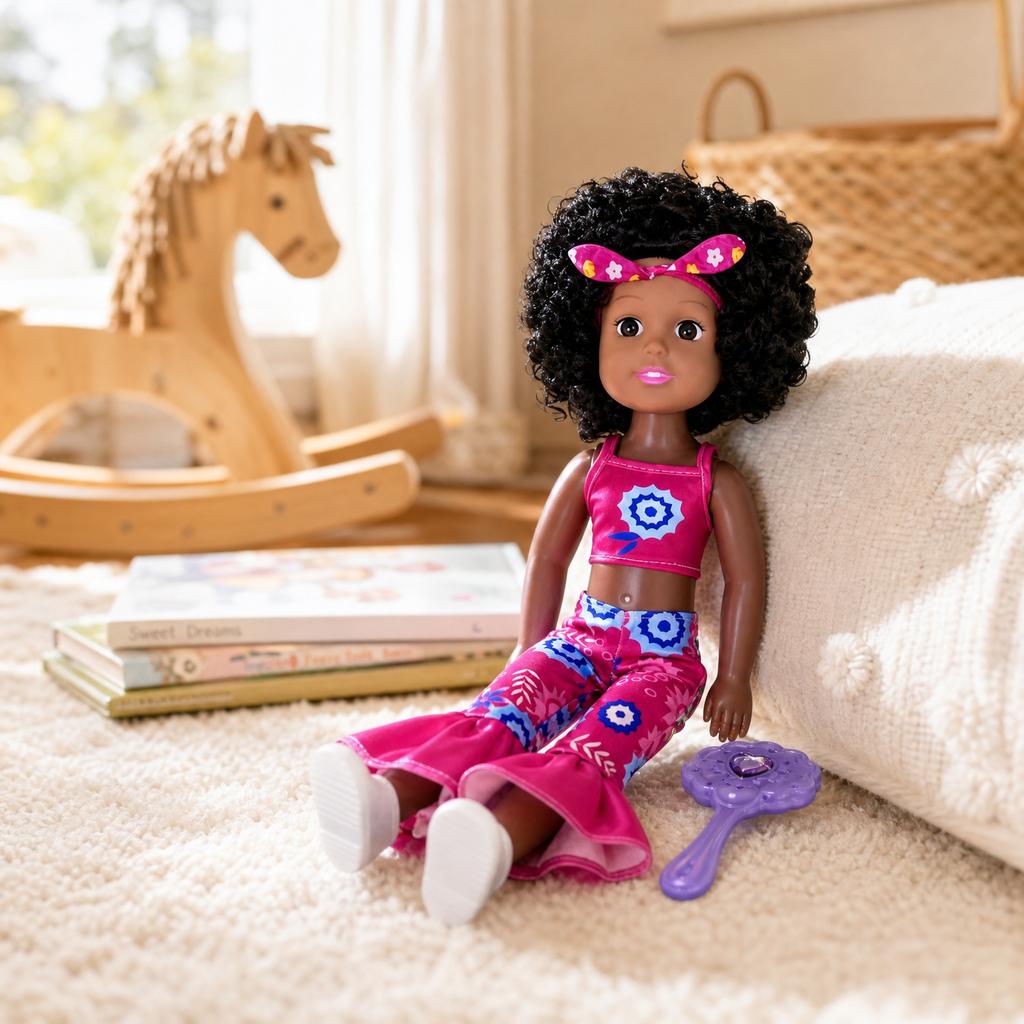 Realistic Reborn Doll African American Vinyl Body Soft Touch Doll with Curly Hair and Fashion Outfit for Kids Collectible Toy Gift