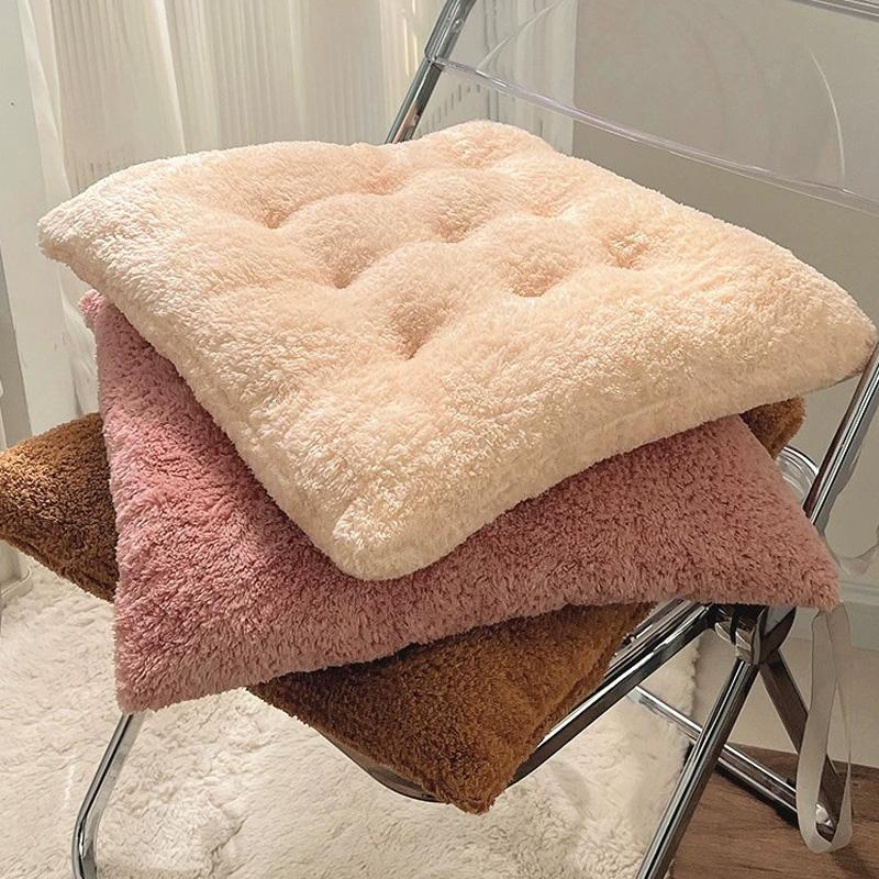 1Pc Thicken Thick  Mat Plush Warm Thick Chair Cushion Home Dining Chair Cushion Plain Color Seat Cushion Simulated Rabbit