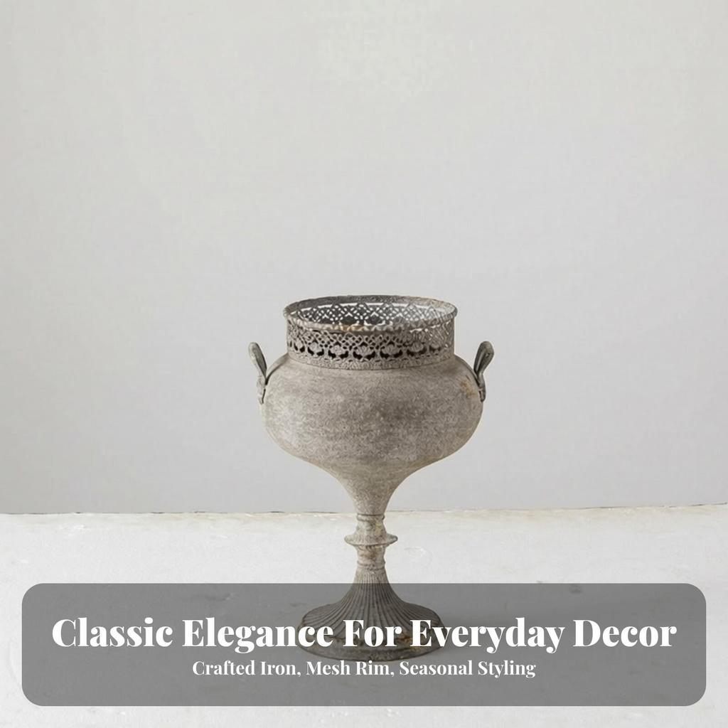 Iron Ornamental Planter Metal Oval with Openwork Rim Ornate for Balcony