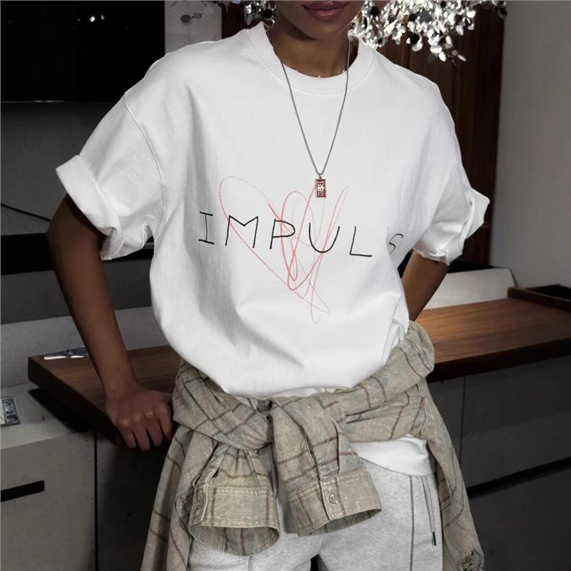 

Trendy Oversized Letter Print Short-Sleeve Shirt for Summer M