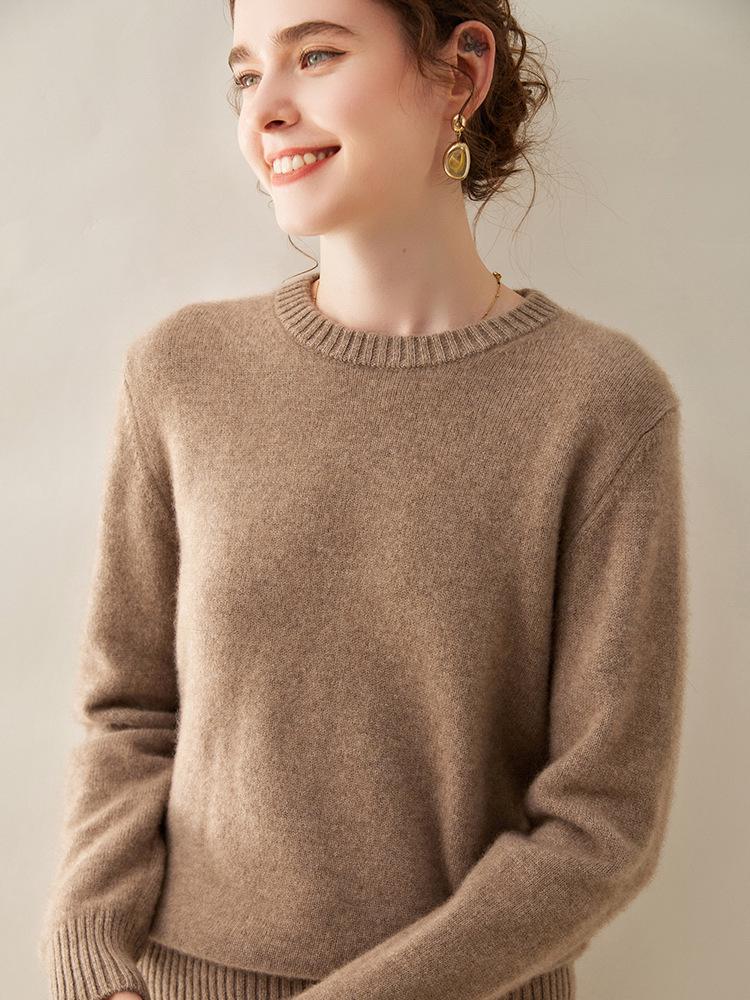 Women's Classic Style Cashmere Sweater: Solid Color, Round Neck, Loose Fit, Double-Ply Thick Cashmere - Perfect Base Layer