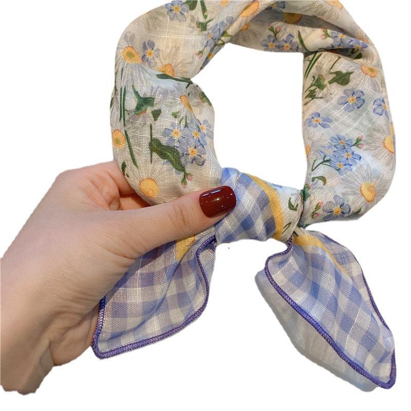 Literary Small Square Scarf Spring And Summer Silk Scarf Women'S Versatile Korean Foreign Style Headscarf Fashion Decorative Headband Flower Scarf