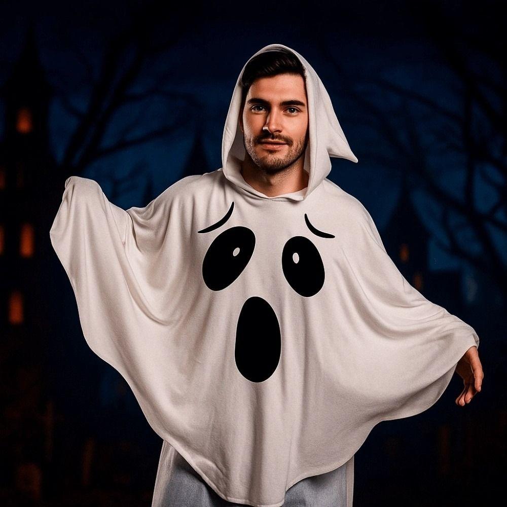 White Halloween Cloak Cape Fright Clothes Ghost Poncho Robe Funny Ghost Cosplay Costume  Men