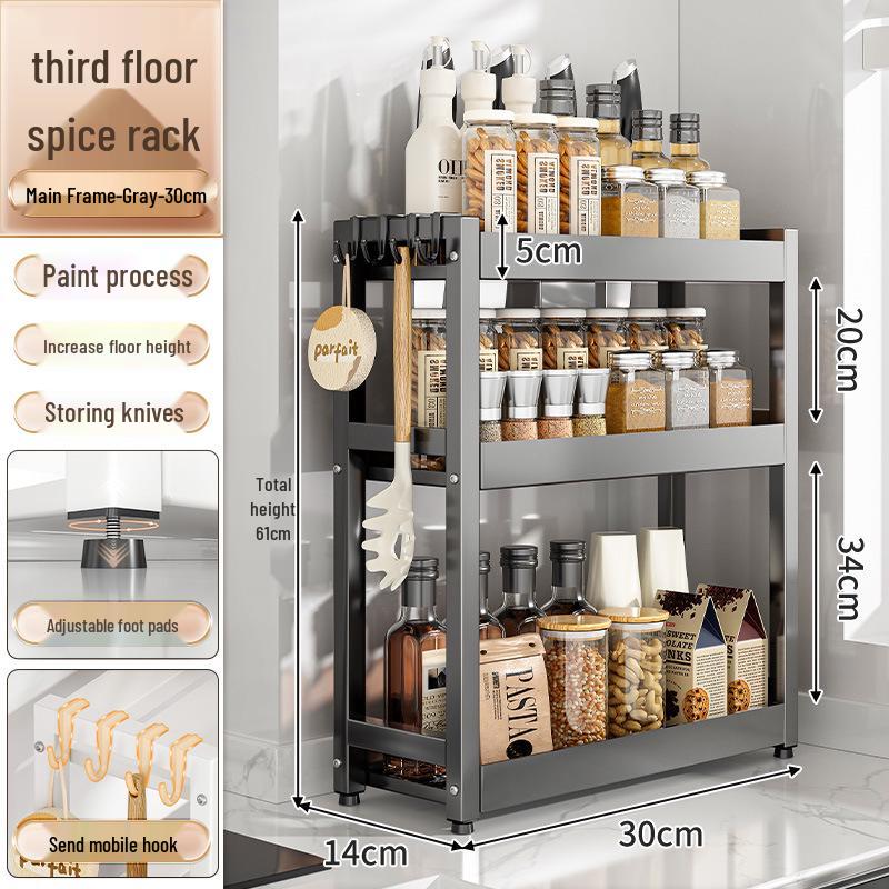Countertop Kitchen Storage Rack for Spices and Sauces - Organize Oil, Salt, Vinegar, and Soy Sauce