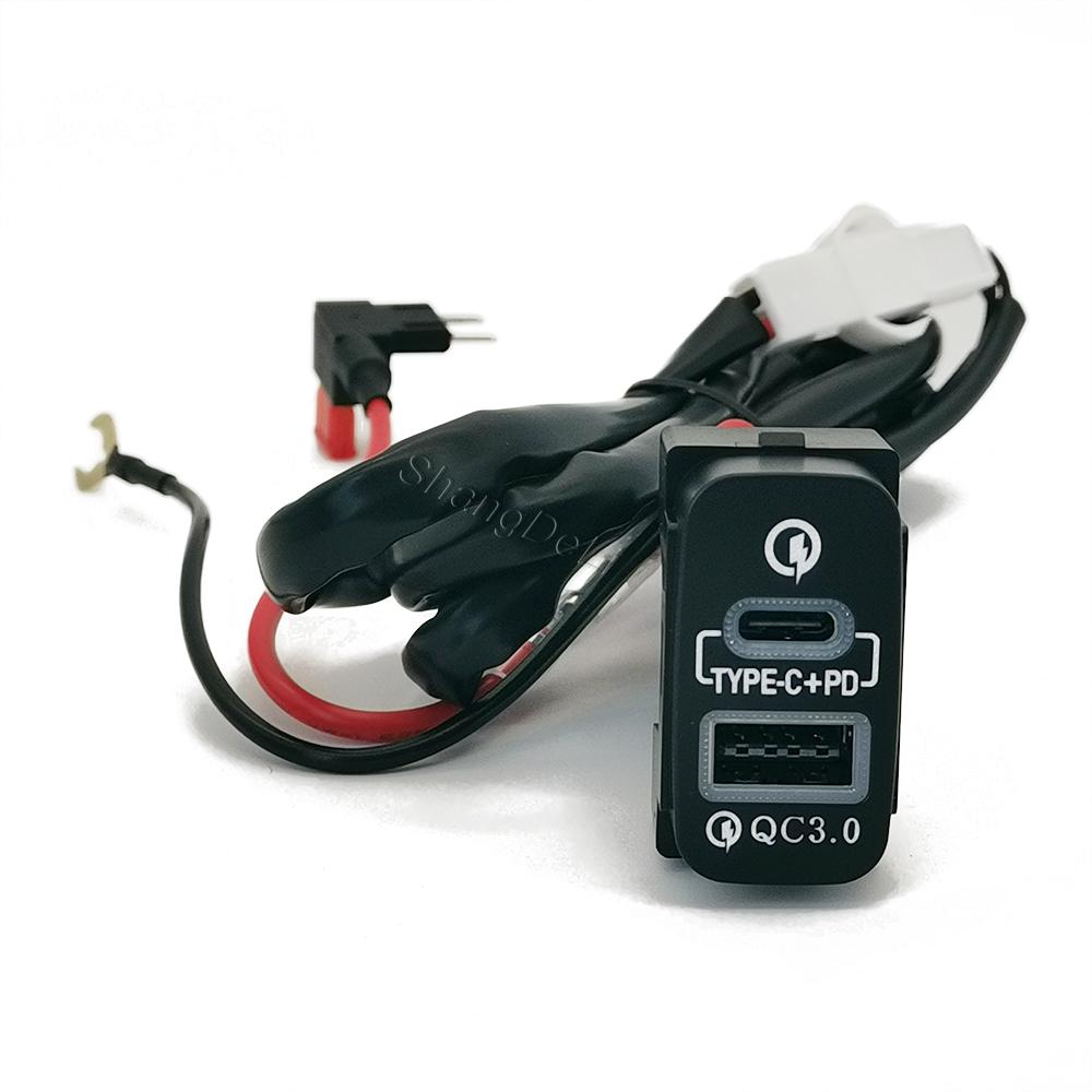 1 PC Red LED Dual USB Car Quick Charger Type-C PD QC3.0 Socket For Mitsubishi Outlander Lancer EX Pajero V73 V93 V97 Charging