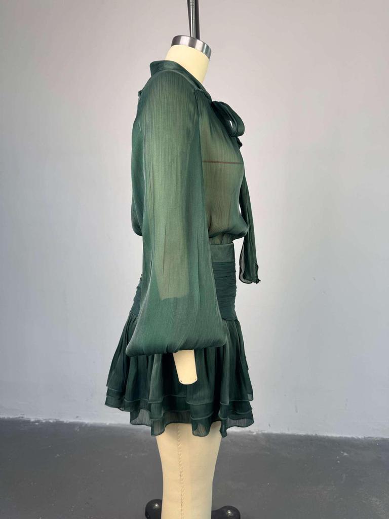 European-American Women's Fashion: Bow-Tie Top & Ruched Midi Skirt Set