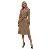 New Women's Trench Coat Leopard Print Decoration European and American Long-sleeved European Size Jacket 2602 Fashionable Double-breasted Lace-up 2602