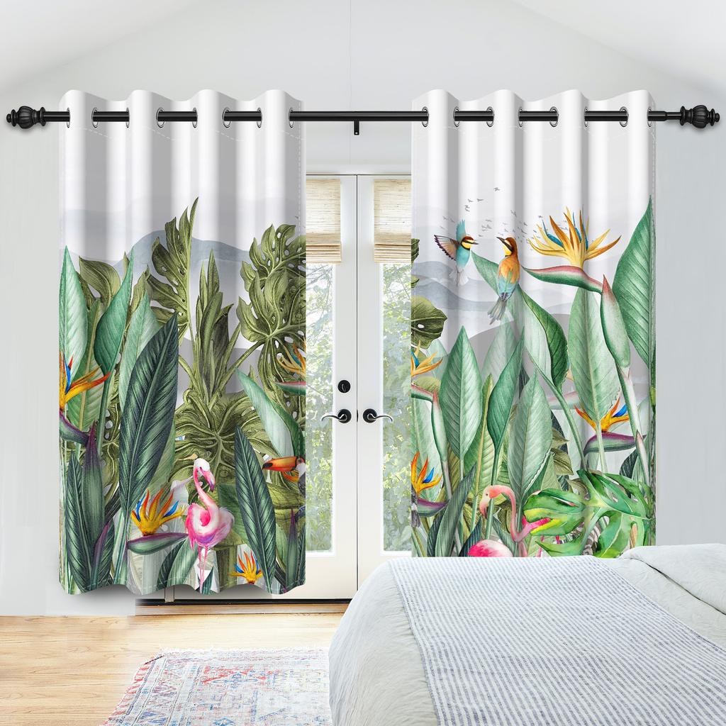 2 Stück Waldtiere Wärmeisolationsvorhang Dschungelbäume Pflanze Wildtier Vogel Bär Fuchs Reh Wohnzimmer Schlafzimmer Verdunkelungsvorhänge
