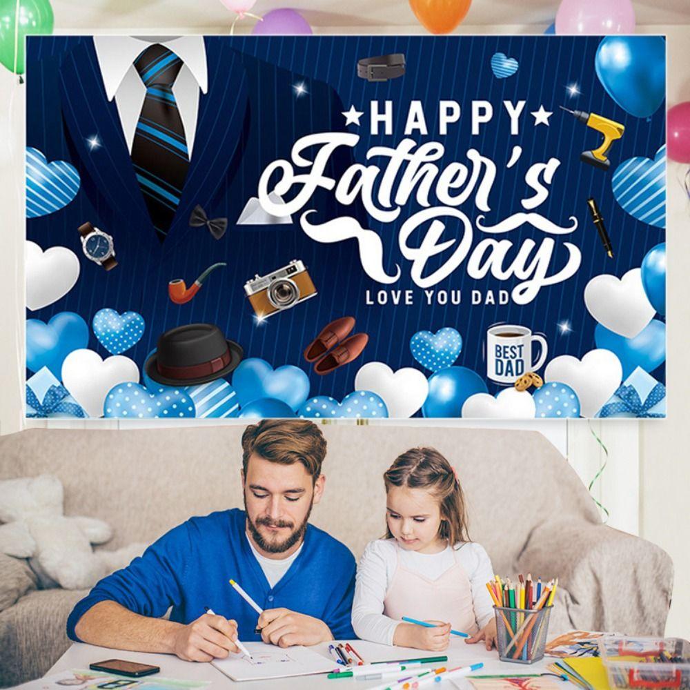 Gentleman Tuxedo Happy Father's Day Background Blue Party Photo Banner  Home Party Decor